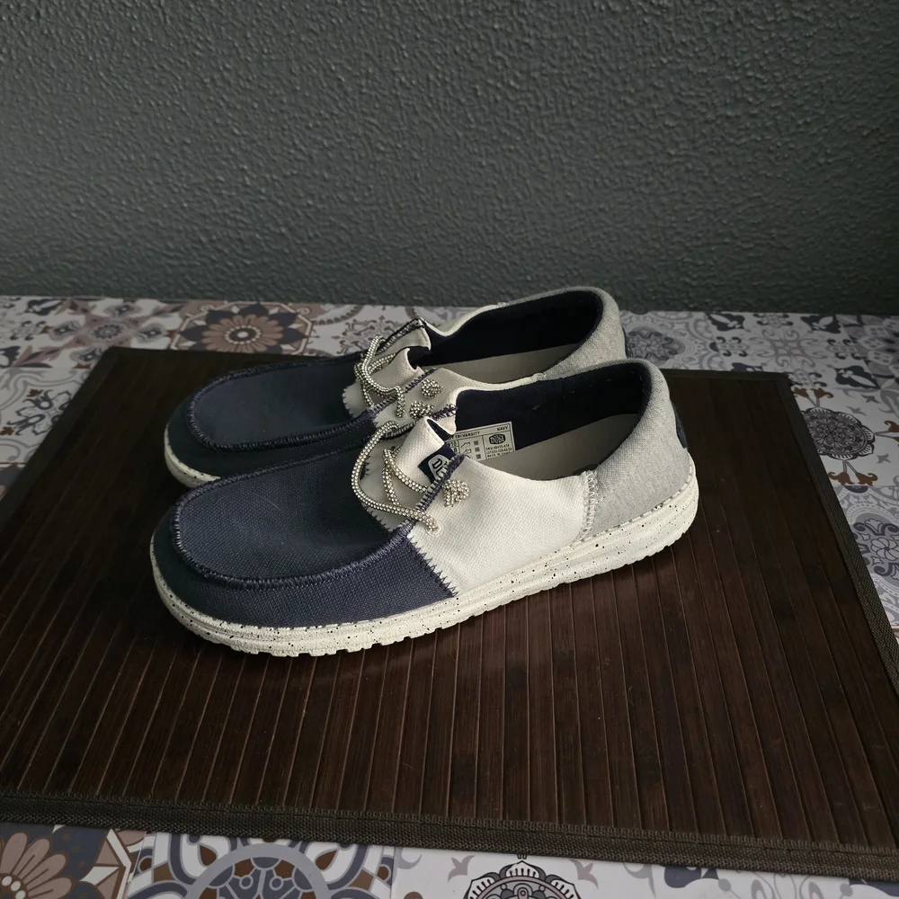 Women's Heydude Casual Navy White and Gray Shoes - Picture 2 of 4
